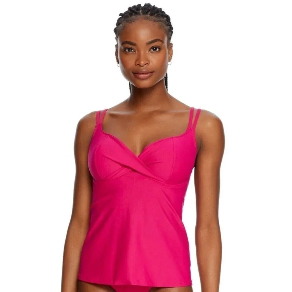 Birdsong Size 34DDD Bare Necessities Pink Underwire Wrap Tankini Swim Top Pink - Picture 7 of 11